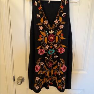 Free People Black Dress with Floral Embroidery